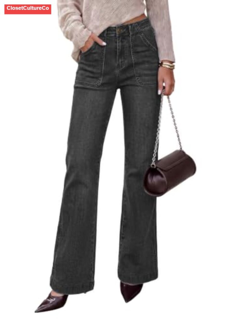 Womens High Waisted Wide Leg Jeans Stretch Denim Pants